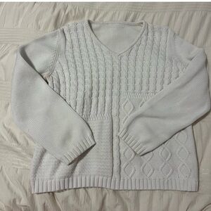 White Knit V-Neck Sweater 100% Cotton